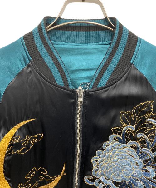 絡繰魂・粋（カラクリダマシイ イキ）絡繰魂・粋 (カラクリダマシイ イキ) スカジャン ブラック×グリーン サイズ:Lの古着・服飾アイテム