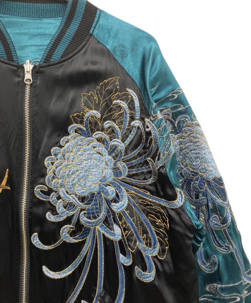 絡繰魂・粋（カラクリダマシイ イキ）絡繰魂・粋 (カラクリダマシイ イキ) スカジャン ブラック×グリーン サイズ:Lの古着・服飾アイテム