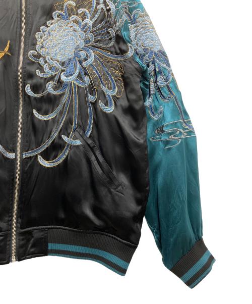 絡繰魂・粋（カラクリダマシイ イキ）絡繰魂・粋 (カラクリダマシイ イキ) スカジャン ブラック×グリーン サイズ:Lの古着・服飾アイテム