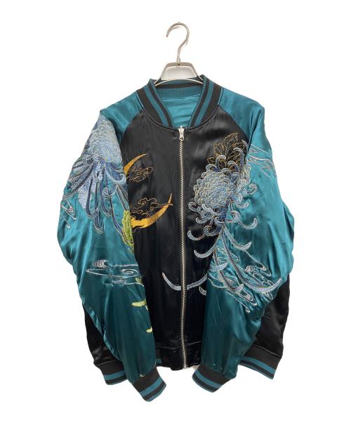 絡繰魂・粋（カラクリダマシイ イキ）絡繰魂・粋 (カラクリダマシイ イキ) スカジャン ブラック×グリーン サイズ:Lの古着・服飾アイテム