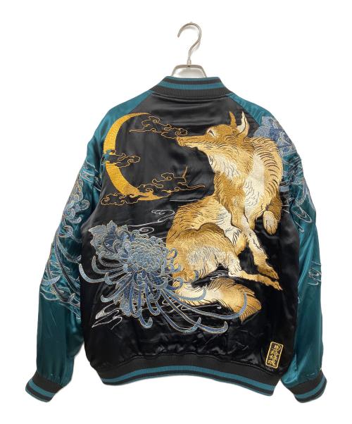 絡繰魂・粋（カラクリダマシイ イキ）絡繰魂・粋 (カラクリダマシイ イキ) スカジャン ブラック×グリーン サイズ:Lの古着・服飾アイテム