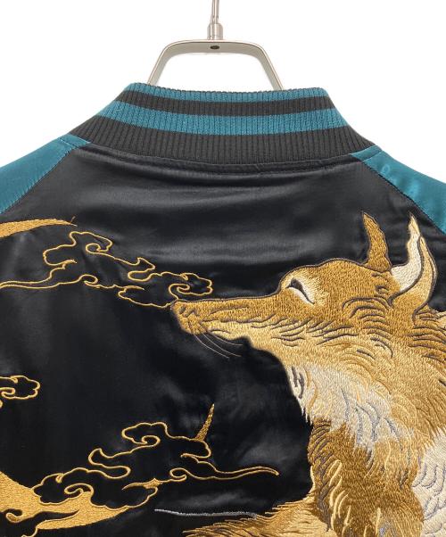 絡繰魂・粋（カラクリダマシイ イキ）絡繰魂・粋 (カラクリダマシイ イキ) スカジャン ブラック×グリーン サイズ:Lの古着・服飾アイテム