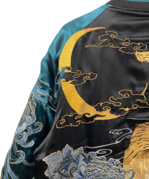 絡繰魂・粋（カラクリダマシイ イキ）絡繰魂・粋 (カラクリダマシイ イキ) スカジャン ブラック×グリーン サイズ:Lの古着・服飾アイテム