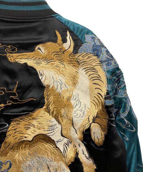 絡繰魂・粋（カラクリダマシイ イキ）絡繰魂・粋 (カラクリダマシイ イキ) スカジャン ブラック×グリーン サイズ:Lの古着・服飾アイテム