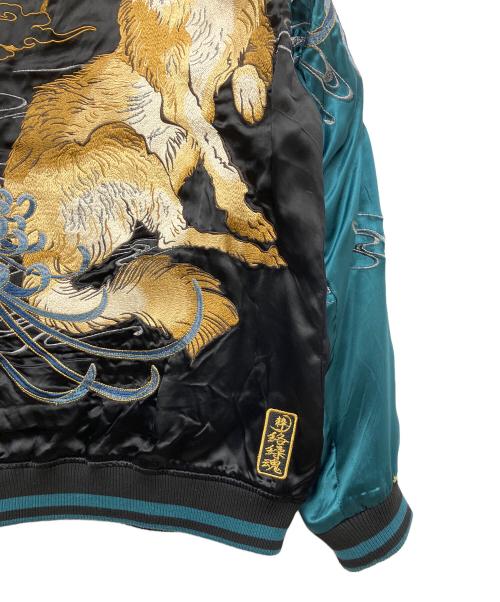 絡繰魂・粋（カラクリダマシイ イキ）絡繰魂・粋 (カラクリダマシイ イキ) スカジャン ブラック×グリーン サイズ:Lの古着・服飾アイテム