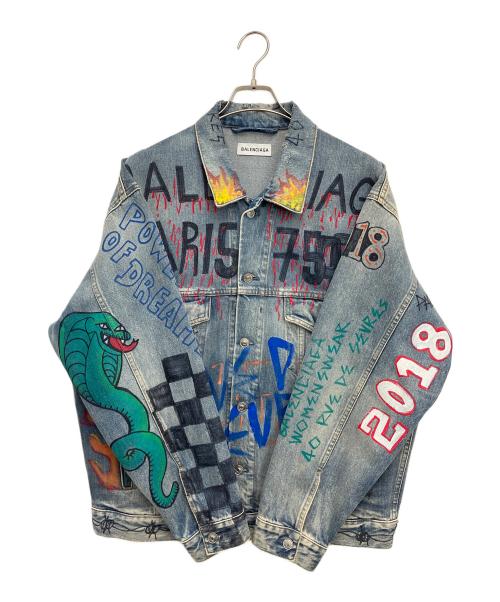 BALENCIAGA（バレンシアガ）BALENCIAGA (バレンシアガ) グラフィティ オーバーサイズデニムジャケット インディゴ サイズ:34の古着・服飾アイテム