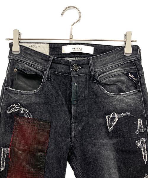 REPLAY（リプレイ）REPLAY (リプレイ) スキニーデニムパンツ ブラック×レッド サイズ:28の古着・服飾アイテム