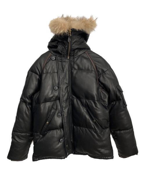 AVIREX（アヴィレックス）AVIREX (アヴィレックス) レザーダウンジャケット ブラック×ブラウン サイズ:XLの古着・服飾アイテム