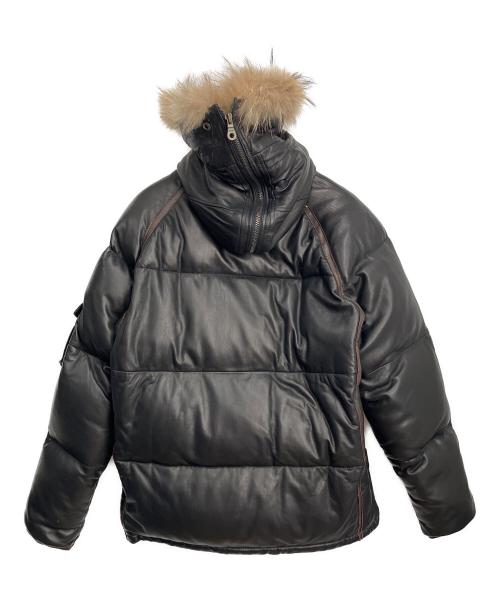 AVIREX（アヴィレックス）AVIREX (アヴィレックス) レザーダウンジャケット ブラック×ブラウン サイズ:XLの古着・服飾アイテム