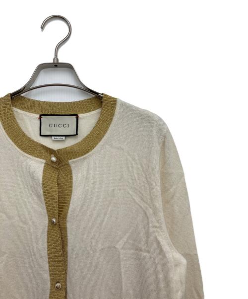 GUCCI（グッチ）GUCCI (グッチ) 薄手カーディガン ベージュ×ゴールド サイズ:Lの古着・服飾アイテム