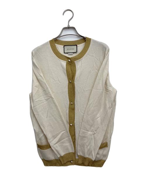 GUCCI（グッチ）GUCCI (グッチ) 薄手カーディガン ベージュ×ゴールド サイズ:Lの古着・服飾アイテム