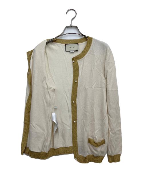 GUCCI（グッチ）GUCCI (グッチ) 薄手カーディガン ベージュ×ゴールド サイズ:Lの古着・服飾アイテム