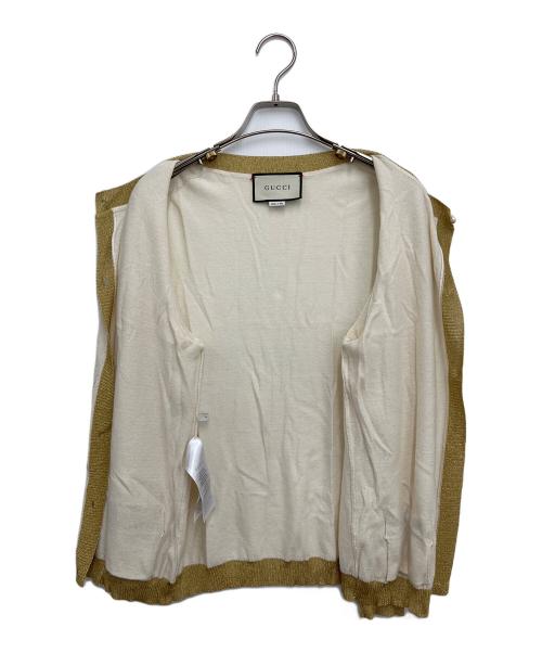 GUCCI（グッチ）GUCCI (グッチ) 薄手カーディガン ベージュ×ゴールド サイズ:Lの古着・服飾アイテム