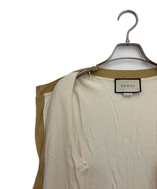 GUCCI（グッチ）GUCCI (グッチ) 薄手カーディガン ベージュ×ゴールド サイズ:Lの古着・服飾アイテム