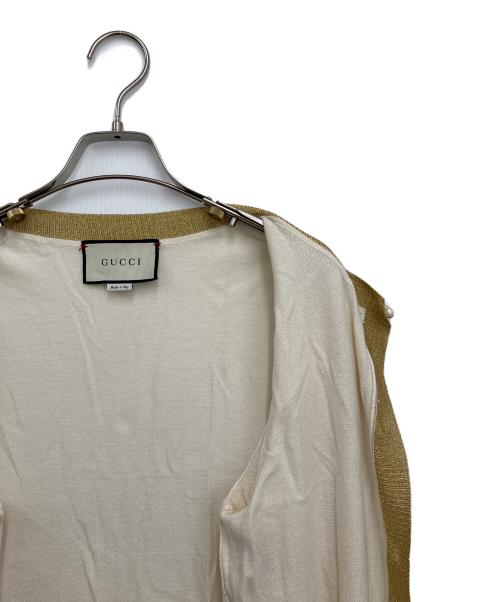 GUCCI（グッチ）GUCCI (グッチ) 薄手カーディガン ベージュ×ゴールド サイズ:Lの古着・服飾アイテム