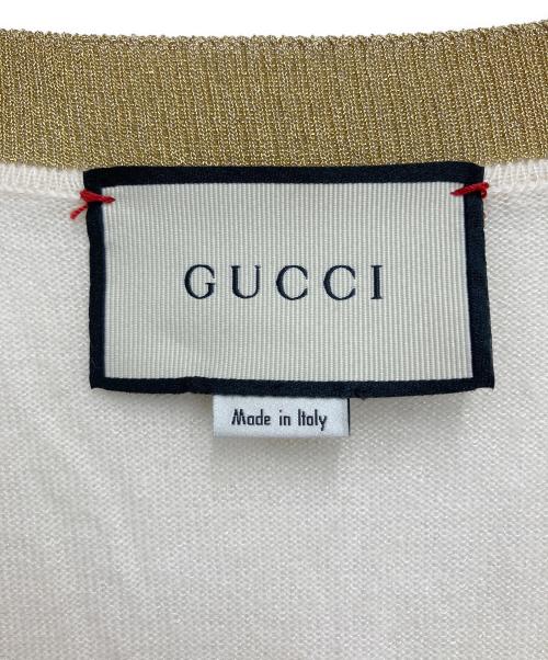 GUCCI（グッチ）GUCCI (グッチ) 薄手カーディガン ベージュ×ゴールド サイズ:Lの古着・服飾アイテム
