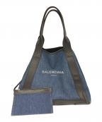 BALENCIAGAバレンシアガ）の古着「ネイビーカバス M トートバッグ」｜インディゴ×ブラック