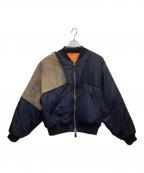 KAPITALキャピタル）の古着「Ma-1 Nylon X Crack Leather Siamese Bomber Jacket」｜ブラウン×ブラック×オレンジ