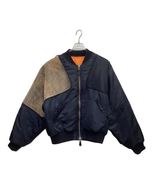 KAPITAL（キャピタル）KAPITAL (キャピタル) Ma-1 Nylon X Crack Leather Siamese Bomber Jacket ブラウン×ブラック×オレンジ サイズ:XLの古着・服飾アイテム