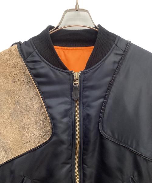 KAPITAL（キャピタル）KAPITAL (キャピタル) Ma-1 Nylon X Crack Leather Siamese Bomber Jacket ブラウン×ブラック×オレンジ サイズ:XLの古着・服飾アイテム