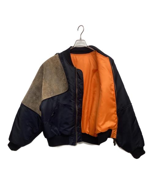 KAPITAL（キャピタル）KAPITAL (キャピタル) Ma-1 Nylon X Crack Leather Siamese Bomber Jacket ブラウン×ブラック×オレンジ サイズ:XLの古着・服飾アイテム