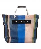 MARNIマルニ）の古着「MARKET STRIPE BAG FLOWER CAFE」｜ネイビー×ピンク