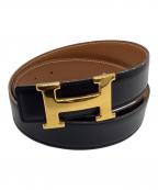 HERMESエルメス）の古着「Ｈバックルレザーベルト」｜ブラック×ゴールド