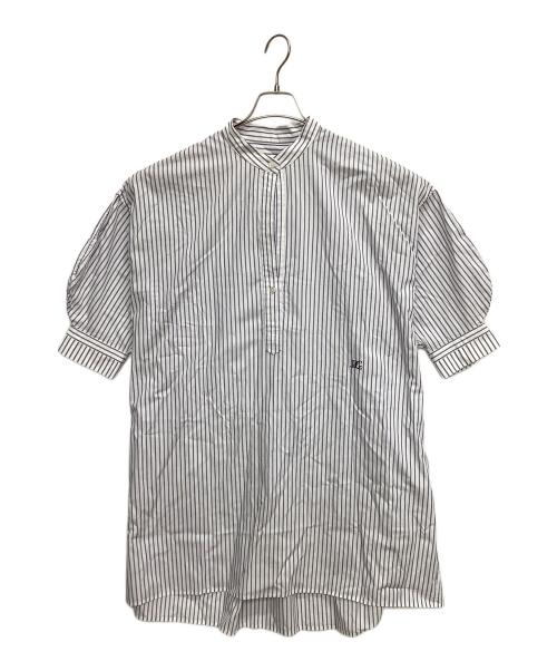 Whim Gazette（ウィムガゼット）Whim Gazette (ウィムガゼット) 半袖ブラウス ブルー×ホワイト サイズ:Freeの古着・服飾アイテム