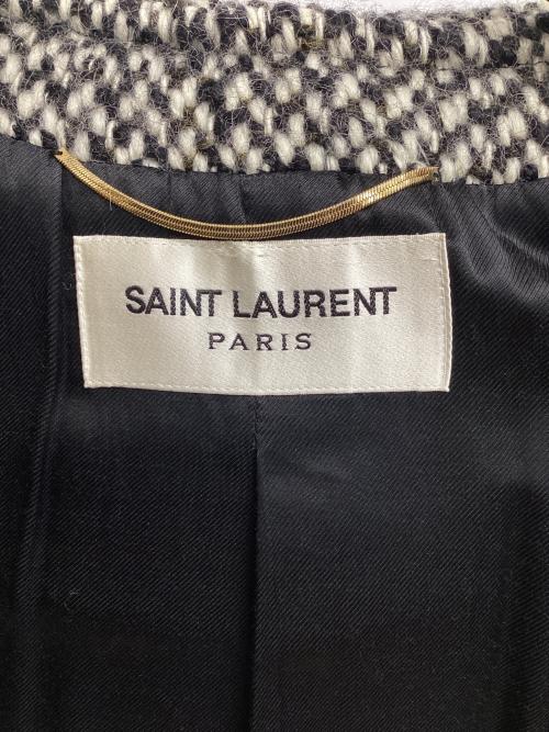 Saint Laurent Paris（サンローランパリ）Saint Laurent Paris (サンローランパリ) ツイードロングダッフルコート ホワイト×ブラック サイズ:表記なしの古着・服飾アイテム