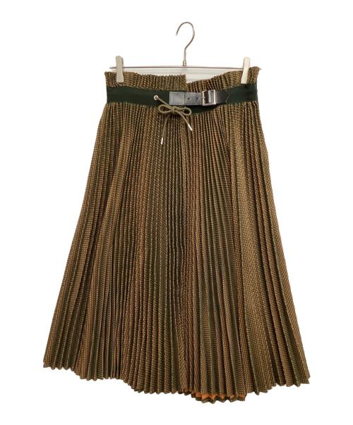 sacai（サカイ）sacai (サカイ) プリーツロングスカート オレンジ×グリーン サイズ:1の古着・服飾アイテム