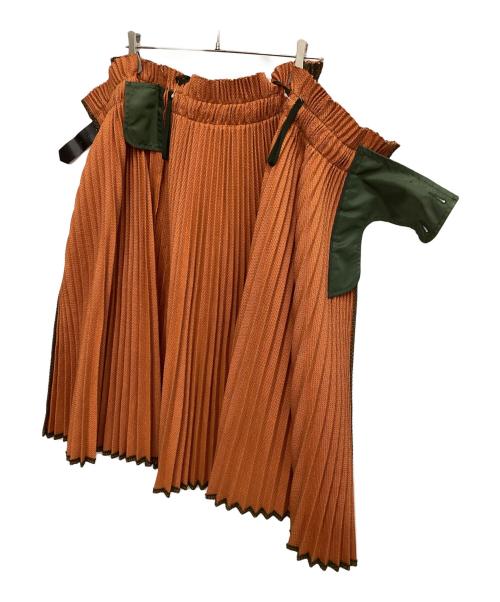 sacai（サカイ）sacai (サカイ) プリーツロングスカート オレンジ×グリーン サイズ:1の古着・服飾アイテム