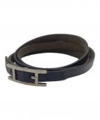 HERMESエルメス）の古着「レザーブレスレット」｜シルバー×ブラック