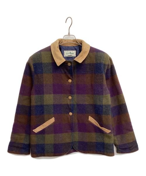 L.L.Bean（エルエルビーン）L.L.Bean (エルエルビーン) ウールチェックコート パープル×グリーン サイズ:Mの古着・服飾アイテム