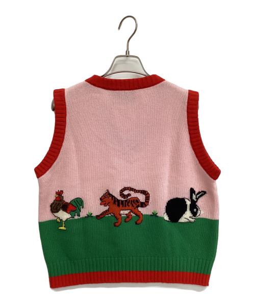 GUCCI（グッチ）GUCCI (グッチ) ニットベスト グリーン×レッド×ピンク サイズ:Lの古着・服飾アイテム