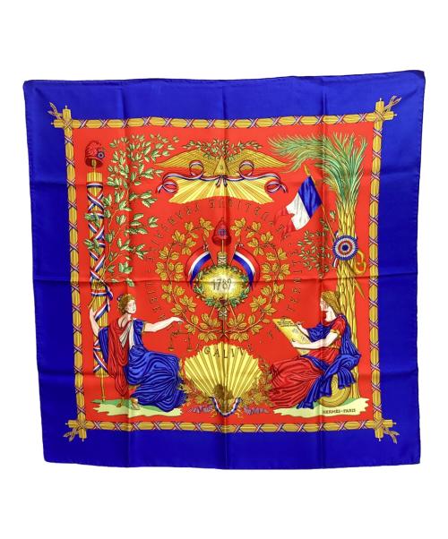 HERMES（エルメス）HERMES (エルメス) シルクスカーフ ブルー×レッドの古着・服飾アイテム