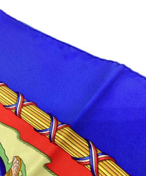 HERMES（エルメス）HERMES (エルメス) シルクスカーフ ブルー×レッドの古着・服飾アイテム