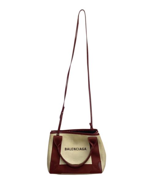 BALENCIAGA（バレンシアガ）BALENCIAGA (バレンシアガ) キャンバスショルダーバッグ ベージュ×ボルドーの古着・服飾アイテム