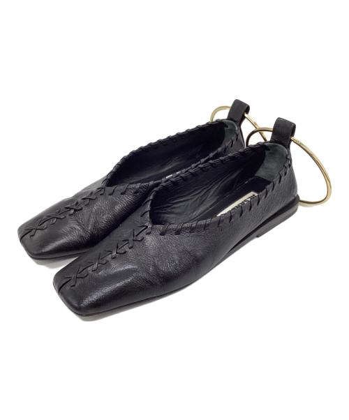 JIL SANDER（ジルサンダー）JIL SANDER (ジルサンダー) メタルアンクレット レザー バレリーナ フラットシューズ ブラック サイズ:SIZE 35の古着・服飾アイテム