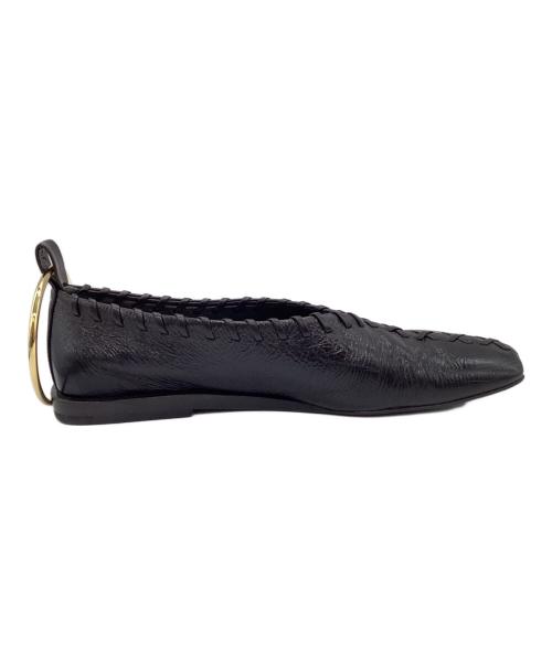 JIL SANDER（ジルサンダー）JIL SANDER (ジルサンダー) メタルアンクレット レザー バレリーナ フラットシューズ ブラック サイズ:SIZE 35の古着・服飾アイテム