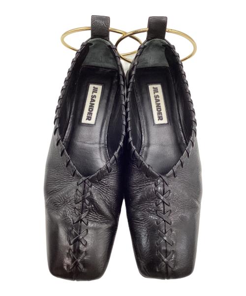 JIL SANDER（ジルサンダー）JIL SANDER (ジルサンダー) メタルアンクレット レザー バレリーナ フラットシューズ ブラック サイズ:SIZE 35の古着・服飾アイテム