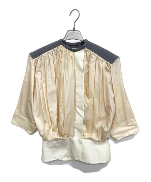 BALENCIAGA（バレンシアガ）BALENCIAGA (バレンシアガ) 半袖ブラウス ベージュ×グレー サイズ:34の古着・服飾アイテム