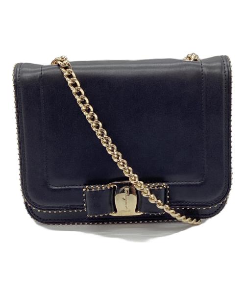 Salvatore Ferragamo（サルヴァトーレ フェラガモ）Salvatore Ferragamo (サルヴァトーレ フェラガモ) リボンチェーンショルダーバッグ ブラックの古着・服飾アイテム