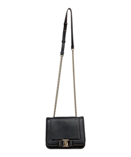 Salvatore Ferragamo（サルヴァトーレ フェラガモ）Salvatore Ferragamo (サルヴァトーレ フェラガモ) リボンチェーンショルダーバッグ ブラックの古着・服飾アイテム