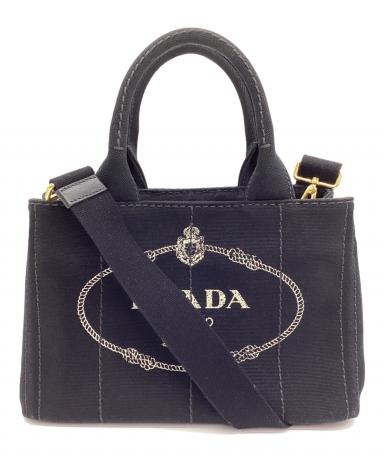 PRADA プラダ カナパ 2way 中古・古着通販】PRADA (プラダ) 2WAYバッグ カナパ ブラック×ゴールド