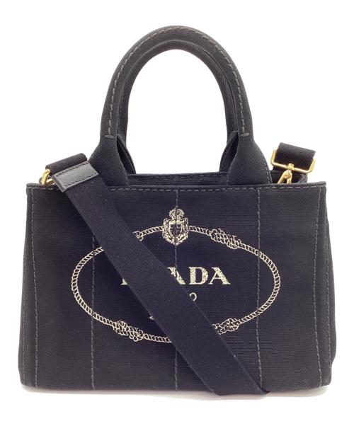 PRADA（プラダ）PRADA (プラダ) 2WAYバッグ カナパ ブラック×ゴールドの古着・服飾アイテム