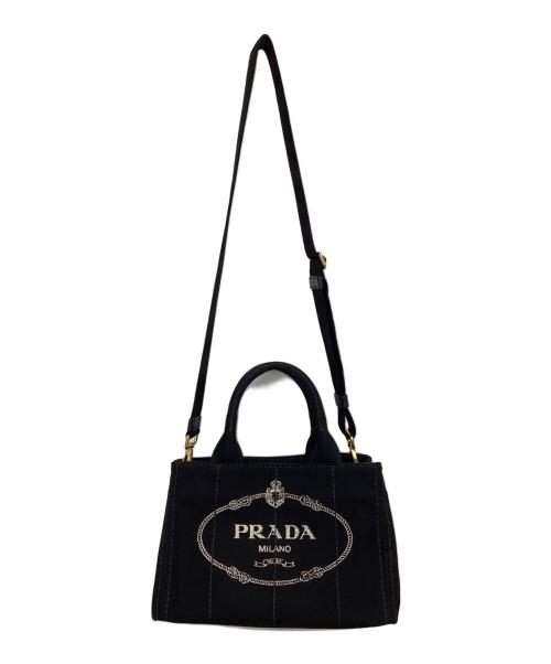 PRADA（プラダ）PRADA (プラダ) 2WAYバッグ カナパ ブラック×ゴールドの古着・服飾アイテム