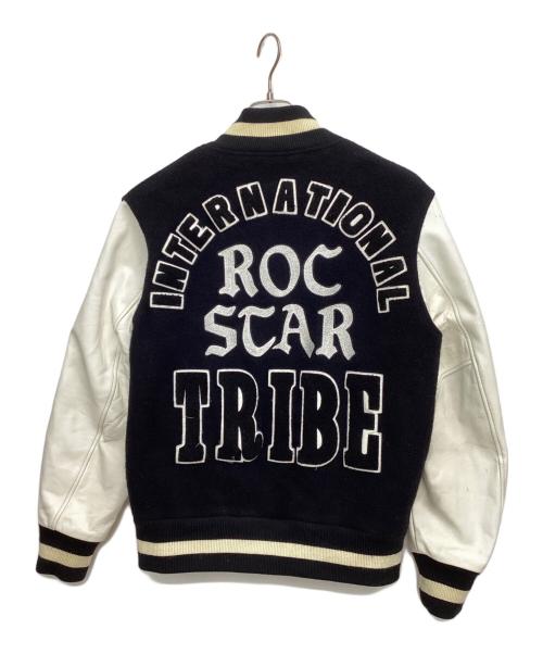 stussy（ステューシー）stussy (ステューシー) ROC STAR (ロックスター) スタジャン ブラック×ホワイト サイズ:Ｌの古着・服飾アイテム