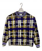 TAAKKターク）の古着「クルーネックスウェット CHECK JERSEY PULLOVER」｜ネイビー×イエロー