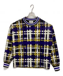 TAAKK（ターク）の古着「クルーネックスウェット CHECK JERSEY PULLOVER」｜ネイビー×イエロー