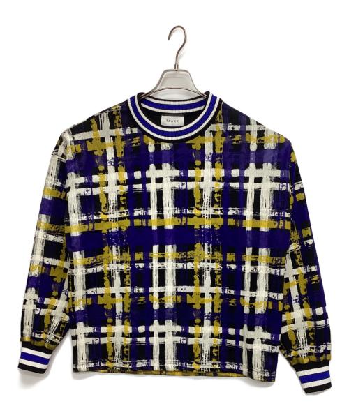 TAAKK（ターク）TAAKK (ターク) クルーネックスウェット CHECK JERSEY PULLOVER ネイビー×イエロー サイズ:Mの古着・服飾アイテム